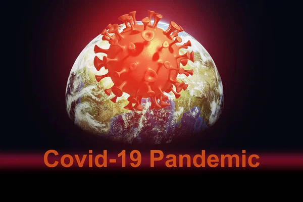 Rendering Pandemia Coronavirus Covid Sfondo Rosso Striscione Marrone Primo Piano — Foto Stock