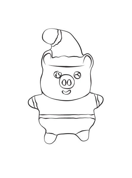 Νέο Έτος Καπέλο Piggy Ζώο Μαύρο Περίγραμμα Doodle Απομονωμένη Εικόνα — Φωτογραφία Αρχείου