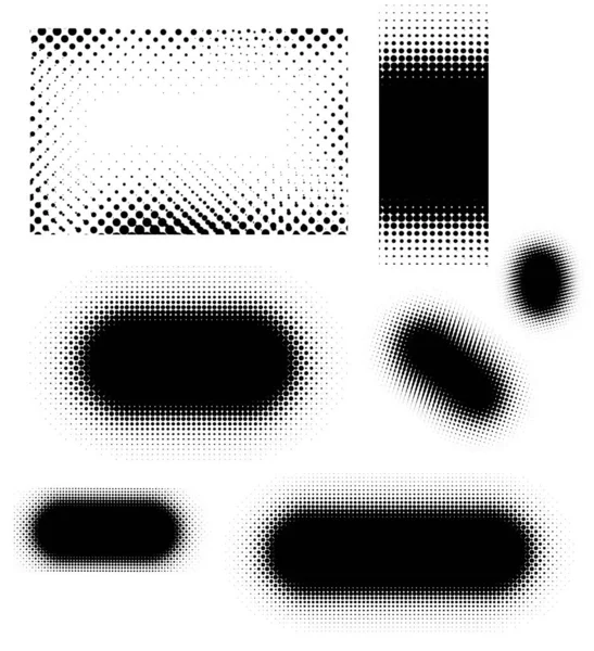 Abstract halftone dots elements design set for copy space objects. Pop art black and white figures graphic design isolated.