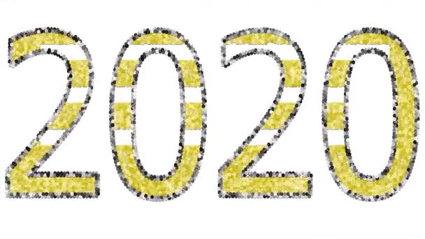 Animation 2020 year conceptual number combination golden grey sequins patch isolated illustration. Stroke circular motion. Decorative number slogan 4k footage.
