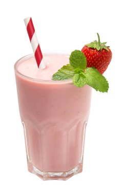 Beyaz arka plan üzerinde izole nane ile çilek güler yüzlü