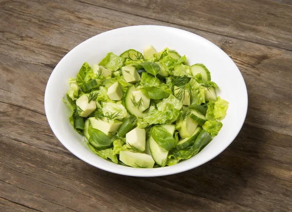 Salată Vinaigrette Citrice Fasole Verde Castraveți Avocado Salată Romaine Într — Fotografie, imagine de stoc