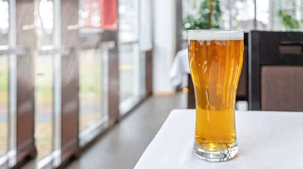 Glass of light beer on a table in a bar - Image