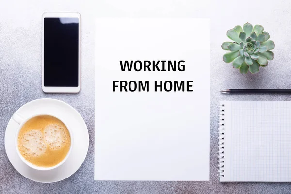 Home Office Workplace Blank Paper Cup Coffee Smartphone Pen Working — Stock Photo, Image