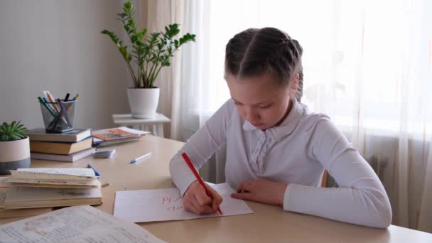 Schoolgirl Does Homework Social Distance Self Isolation Home School Online — Stock Video