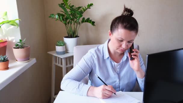 Programadora Freelancer Que Trabaja Desde Casa Remota Oficina Casa Concepto — Vídeos de Stock