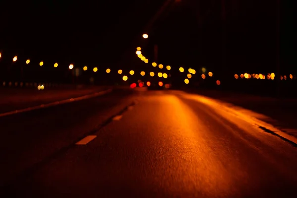 Night Traffic Lights Blurred Defocused Background Highway Bokeh — Stock Photo, Image