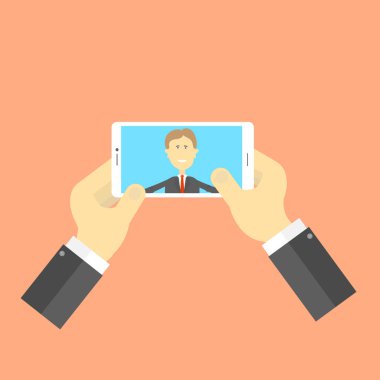 İşadamı selfie yapar. Vektör çizim .