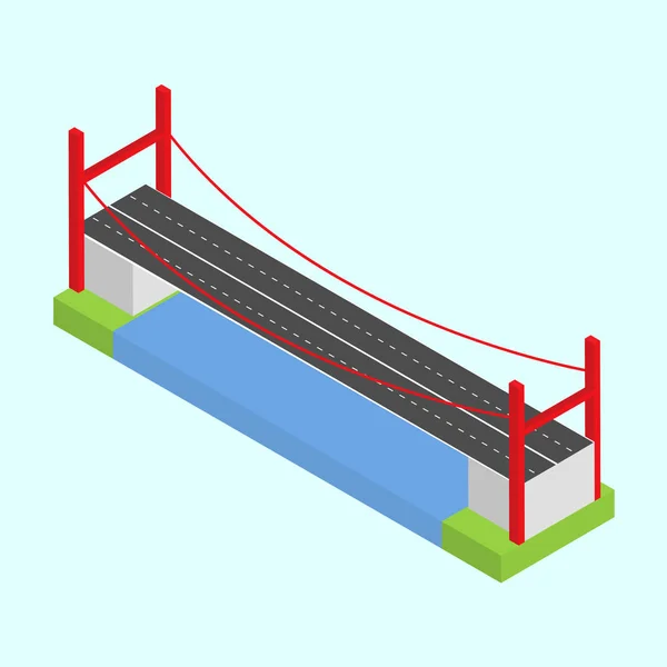 Bron över den floden vektor 3d isometrisk. — Stock vektor