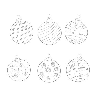 Boyalı siyah beyaz doodle Noel topları.