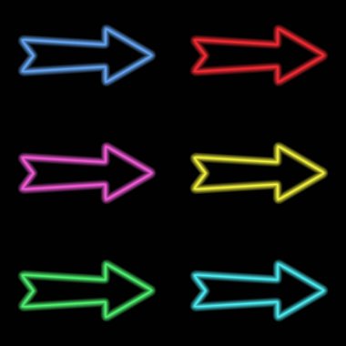 Oklar neon ışıkları karanlık bir arka plan üzerinde. 