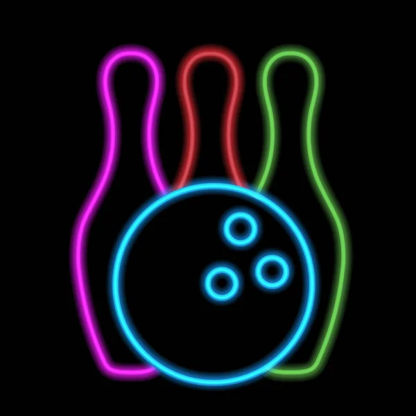 Bowling topu ve skittles neon ışıkları. Vektör çizim . — Stok Vektör