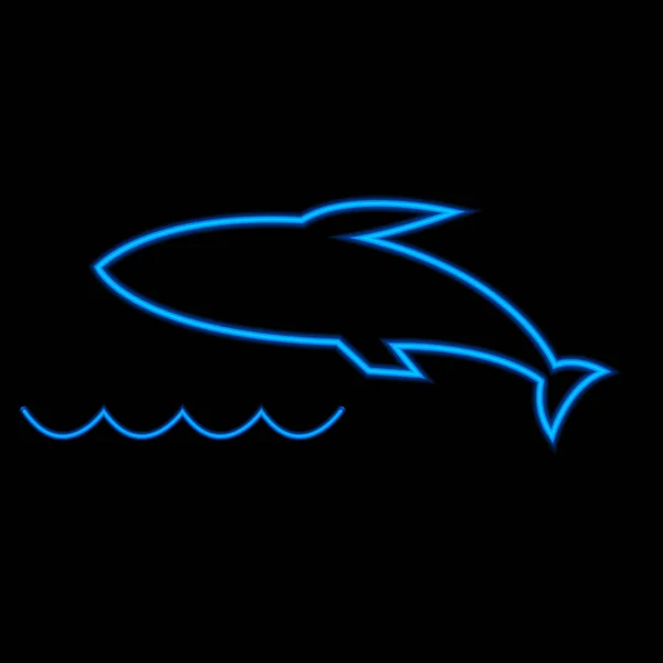 Luci al neon Shark su uno sfondo nero. Illustrazione vettoriale  . — Vettoriale Stock