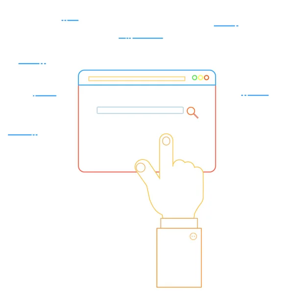 De hand klikt op de webpagina. Vectorillustratie . — Stockvector