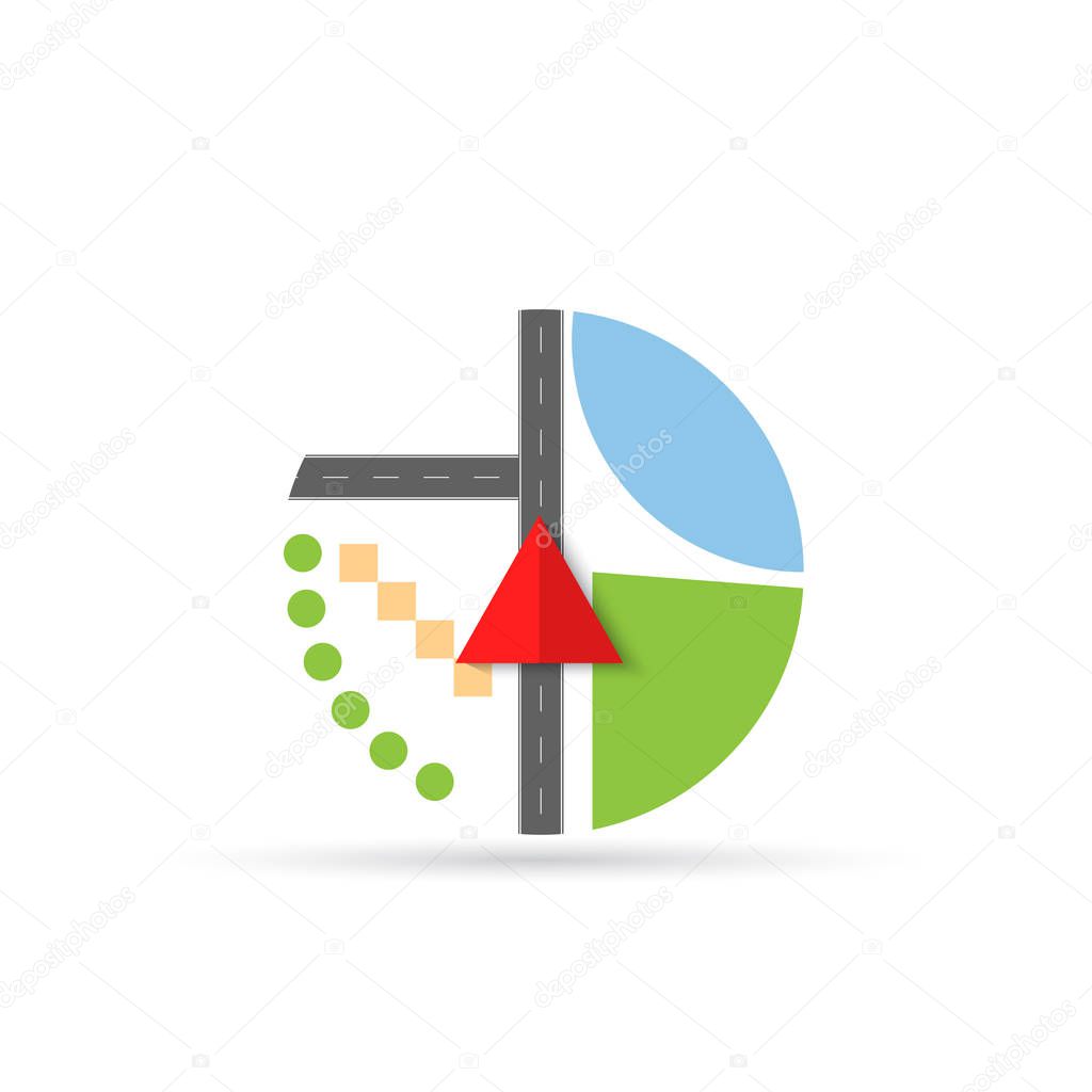 The arrow of the navigator indicates the location on the map. Vector illustration .