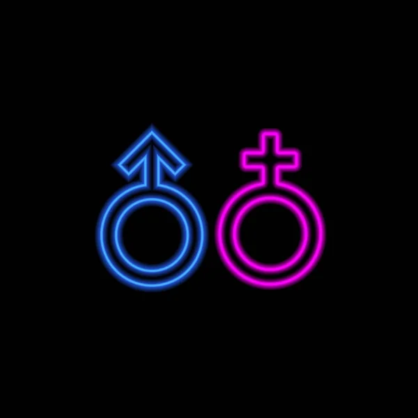 Symbolen för en man och en kvinna är en neonskylt. Vektorillustration . — Stock vektor