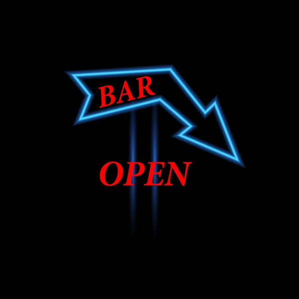 Freccia neon segno open bar. Illustrazione vettoriale  . — Vettoriale Stock