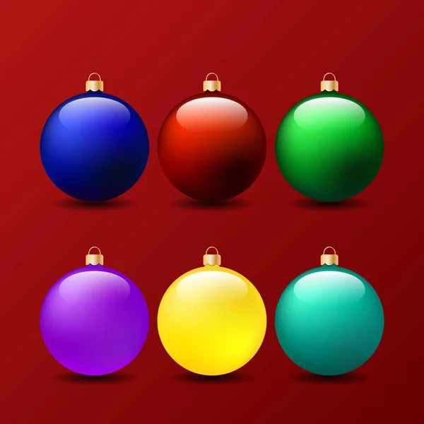 Verzameling kerstballen op een rode achtergrond. Vectorillustratie . — Stockvector