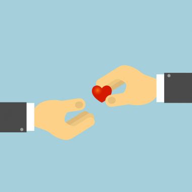 El insan kalp tutar. Organ bağışı, kalp nakli kavramı. Vektör çizim .