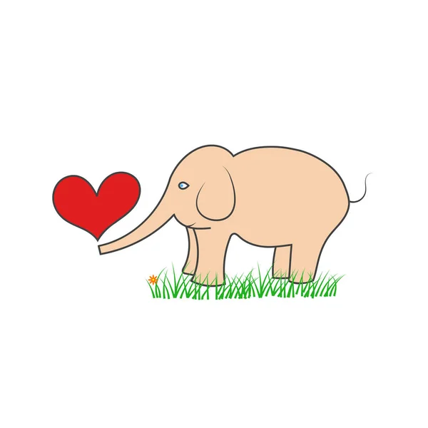 Elephant Hearts Stands Grass Vector Illustration — Stock Vector