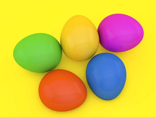 Пасхальные Яйца Желтом Фоне Трехмерная Иллюстрация — стоковое фото