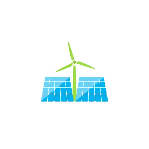 Sonnenkollektoren Und Windmühle Mit Ökologischer Energie Auf Weißem Hintergrund Vektorillustration — Stockvektor