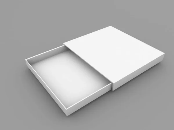 Białe Realistyczne Pudełko Szarym Tle Ilustracja Renderowania — Zdjęcie stockowe