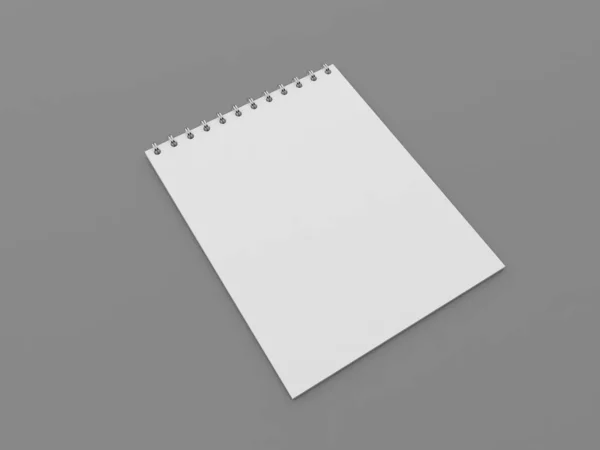 グレーの背景にノート用の白い空白のノートブック 3Dレンダリング図 — ストック写真
