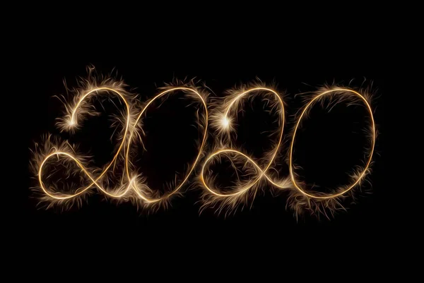 2020 Inscrição Com Sparklers Fundo Preto — Fotografia de Stock