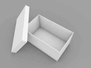 Gri arka planda ayakkabı kutusu. 3d resimleme.