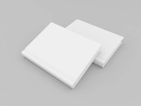 灰色の背景に空の本のモックアップ 3Dレンダリング図 — ストック写真