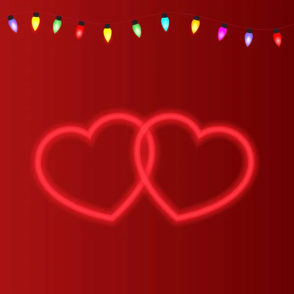 Two Hearts Postcard Valentine Day Holiday Vector Illustration — ストックベクタ