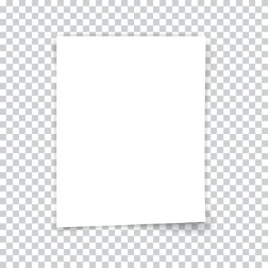 Şeffaf arkaplan üzerine beyaz bir sayfa kağıt. Vektör illüstrasyonu .