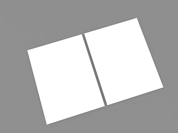 グレーの背景に空のA4用紙2枚 3Dレンダリング図 — ストック写真