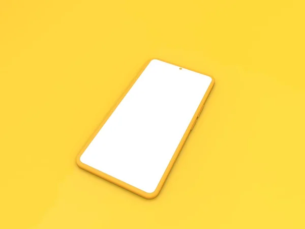 Blank Smartphone Makieta Żółtym Tle Ilustracja Renderowania — Zdjęcie stockowe