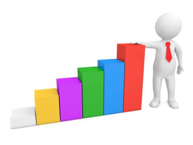 İş adamı ve kar büyüme tablosu. 3d resimleme.