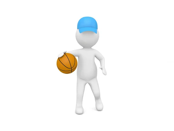 Character Plays Basketball White Background Render Illustration — Stock Photo, Image