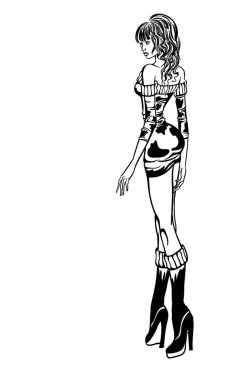 Grafik taslak bir kız. Vektör çizim.