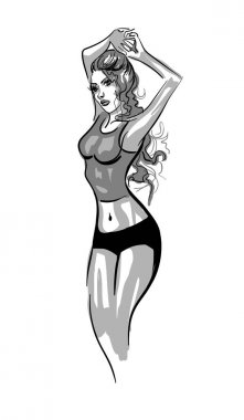 Grafik taslak bir kız. Vektör çizim.