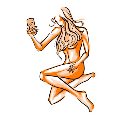 Grafik taslak bir kız. Vektör çizim.