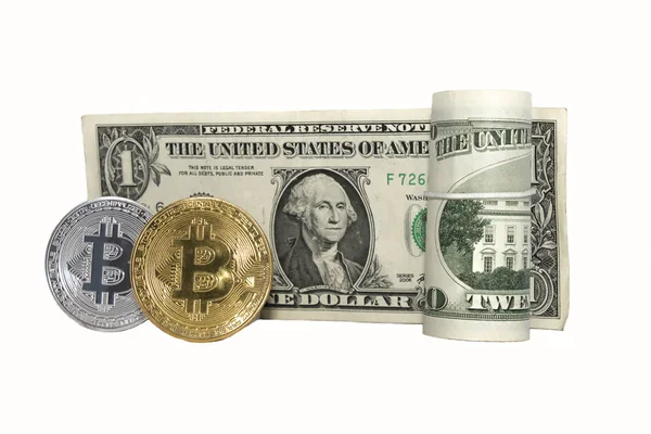 İki bitcoin, para temsil geçmiş, şimdiki ve gelecekteki ticaret | gümüş | altın