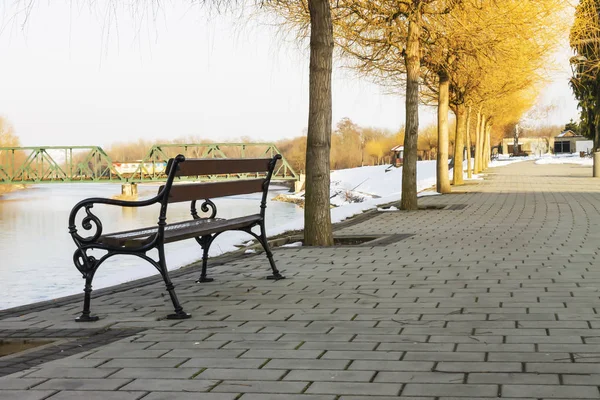 Zwarte Bank Buurt Van Rivier Sulm Bij Zonsondergang Winter Terwijl — Stockfoto