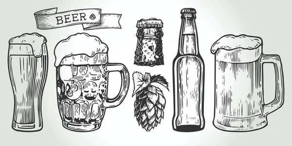 Set de cerveza grabado — Archivo Imágenes Vectoriales