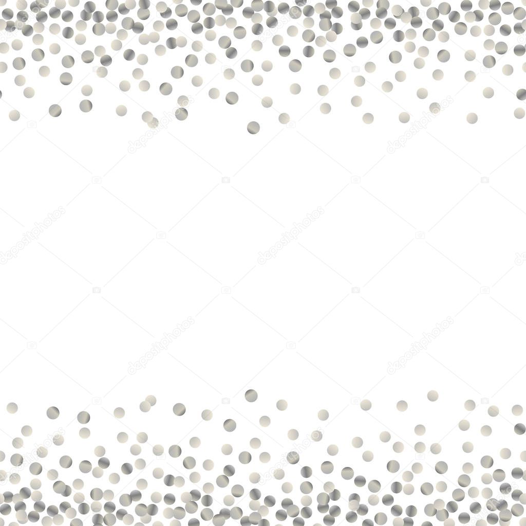 Abstract pattern of random silver dots with empty center for text on white background.  Vector illustration.