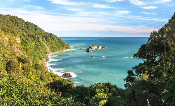 La costa oeste tropical de la isla sur de Nueva Zelanda vista en un día soleado brillante — Foto de Stock