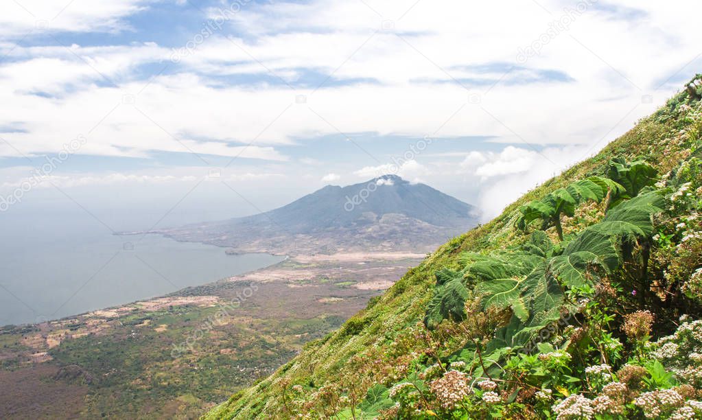 Volcan Madera rises above the horizon, as seen from Volcan Concepcion. Ometepe, Nicaragua