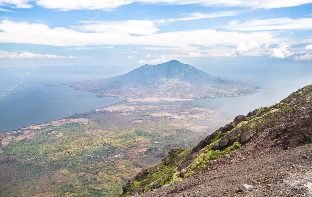 Volcan Madera rises above the horizon, as seen from Volcan Concepcion. Ometepe, Nicaragua