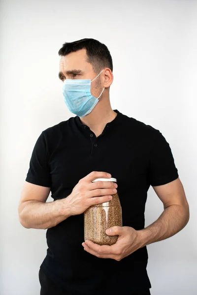 Légzőmaszkot Viselő Férfi Levegőben Terjedő Légzőszervi Megbetegedések Influenza Koronavírus Ellen — Stock Fotó