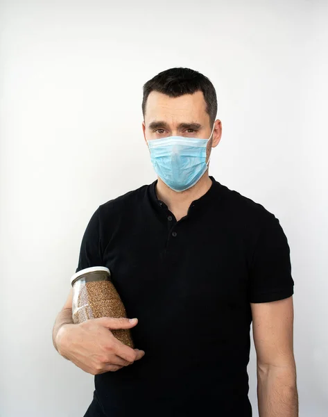 Légzőmaszkot Viselő Férfi Levegőben Terjedő Légzőszervi Megbetegedések Influenza Koronavírus Ellen — Stock Fotó