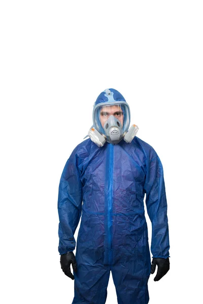 Homme Costume Bleu Protecteur Masque Protecteur — Photo